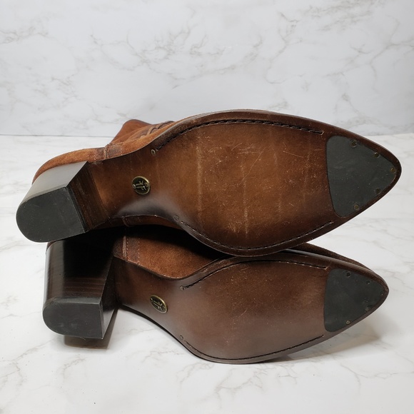 Frye Renee Seam Tall Brown Oiled Suede Boots - Picture 6 of 8